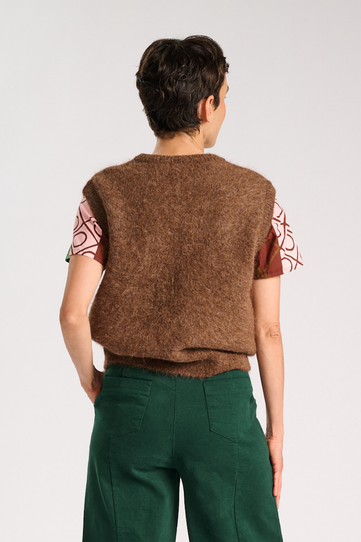 Olga De Polga - Aspen - Round Neck Alpaca Vest - Chocolate
