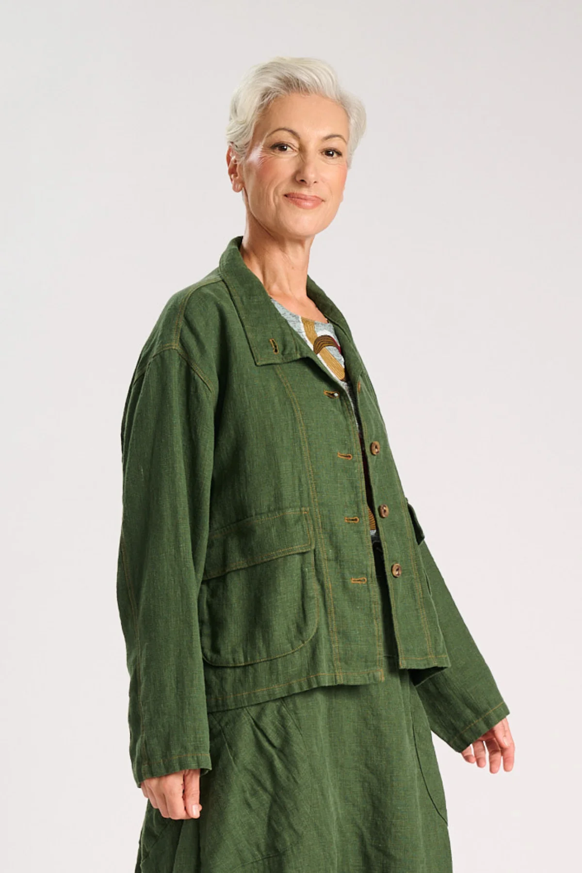 Olga De Polga - Billie Fiesta - Oversized Heavy Linen Jacket - Forest