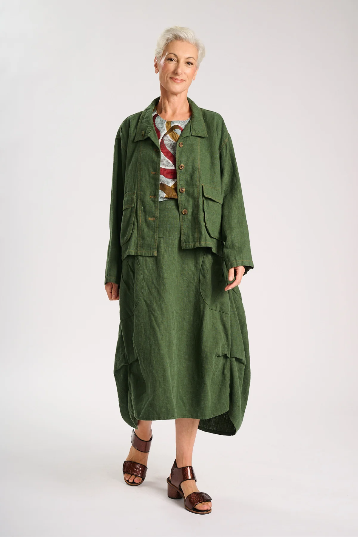 Olga De Polga - Milwaukee Fiesta - Midi Slub Linen Skirt - Forest