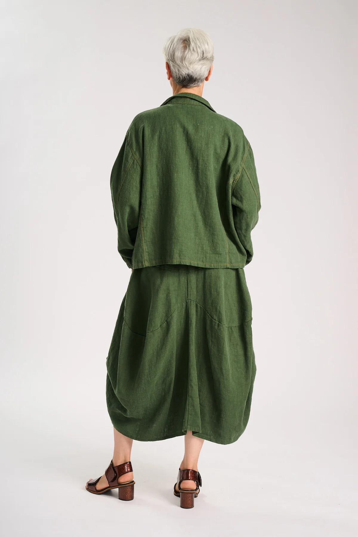 Olga De Polga - Milwaukee Fiesta - Midi Slub Linen Skirt - Forest