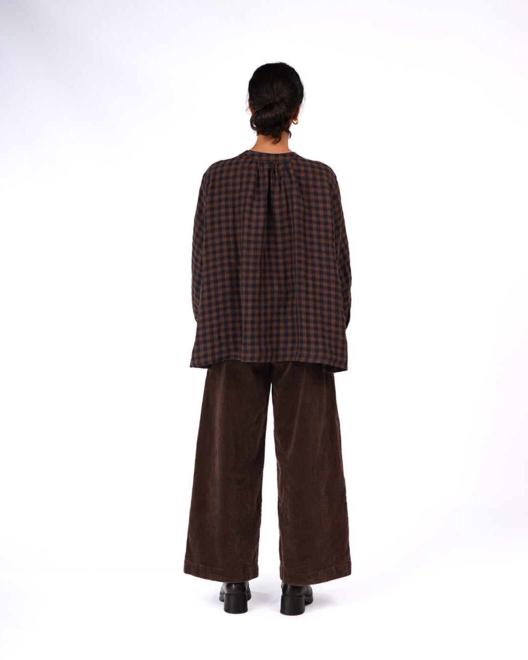 Montaigne - Carmen - Button Through Long Sleeve Top - Blue Brown Check