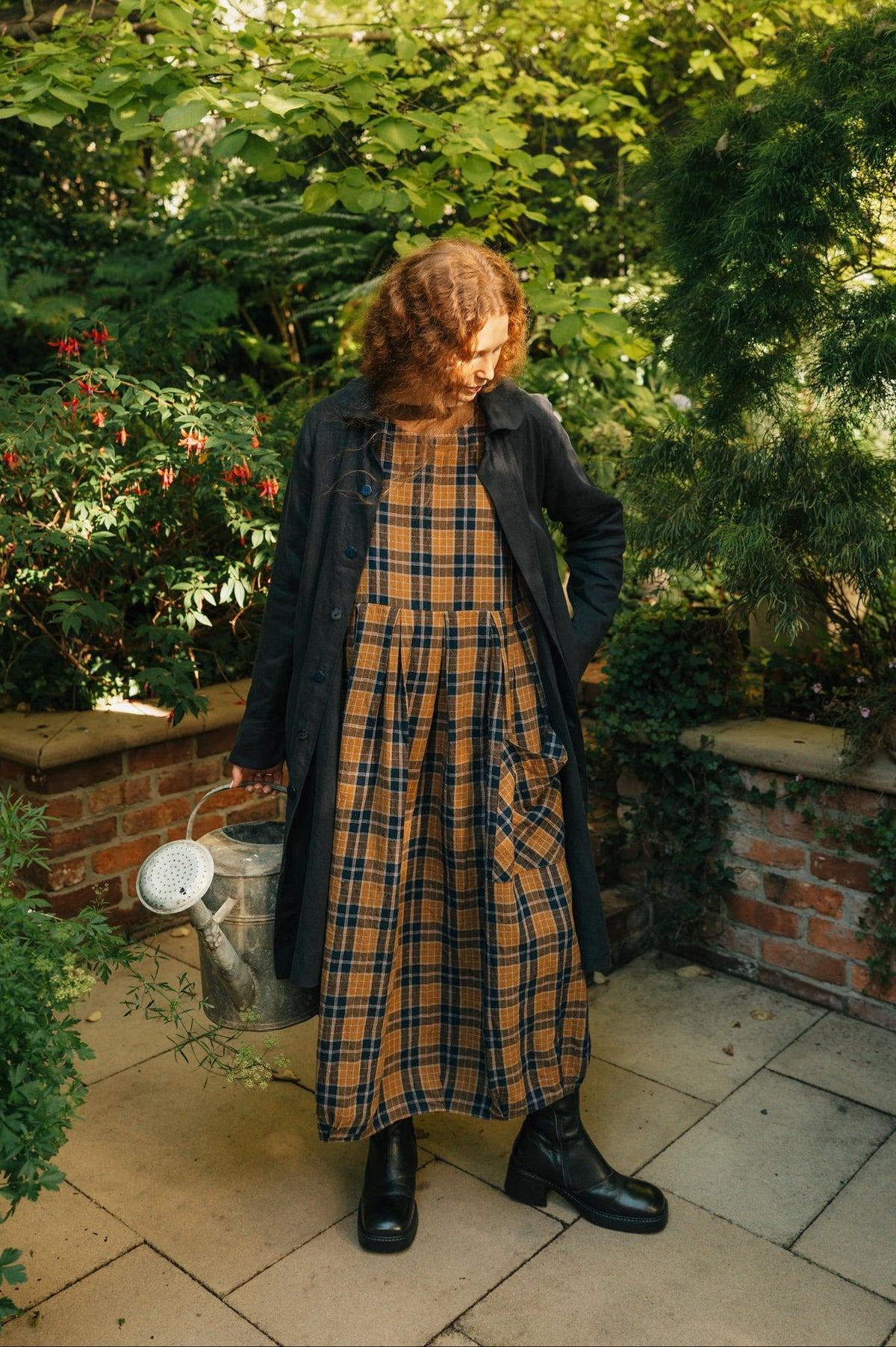Montaigne - Sartene - French Linen Dress - Blue Tweed Check