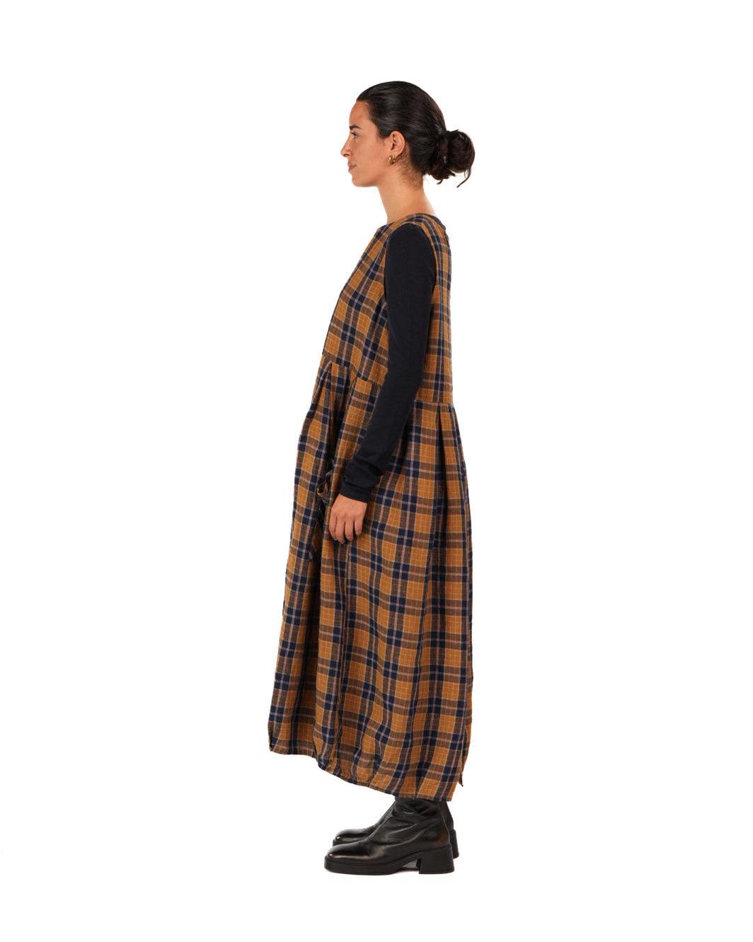 Montaigne - Sartene - French Linen Dress - Blue Tweed Check
