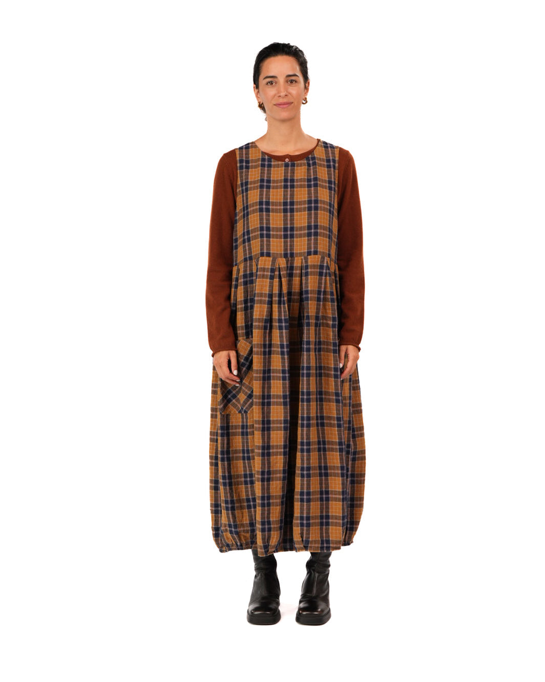 Montaigne - Sartene - French Linen Dress - Blue Tweed Check