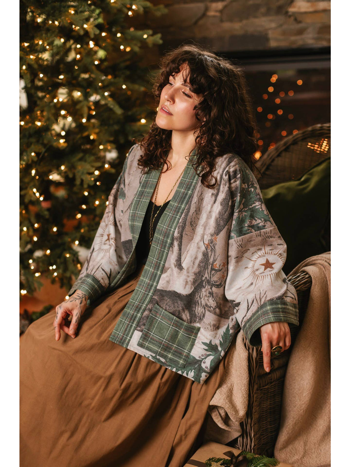 Market Of Stars - ‘Winter Wish Christmas’ Fleece Cottage Cardigan Kimono Jacket