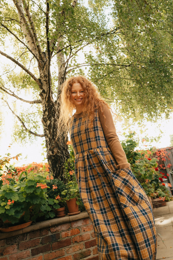 Montaigne - Sartene - French Linen Dress - Blue Tweed Check