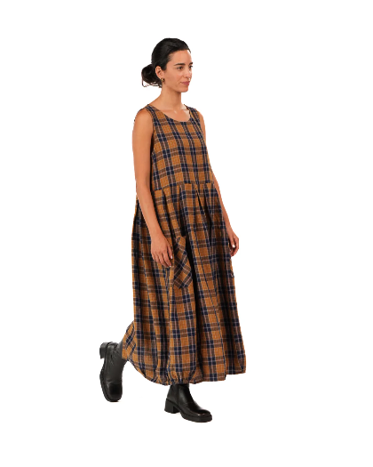 Montaigne - Sartene - French Linen Dress - Blue Tweed Check