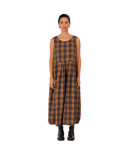 Montaigne - Sartene - French Linen Dress - Blue Tweed Check