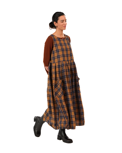 Montaigne - Sartene - French Linen Dress - Blue Tweed Check