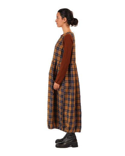 Montaigne - Sartene - French Linen Dress - Blue Tweed Check
