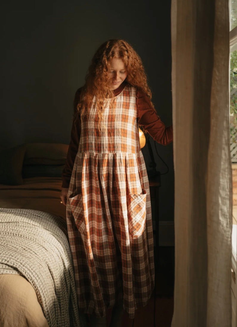 Montaigne - Sartene - French Linen Dress - Clay Check