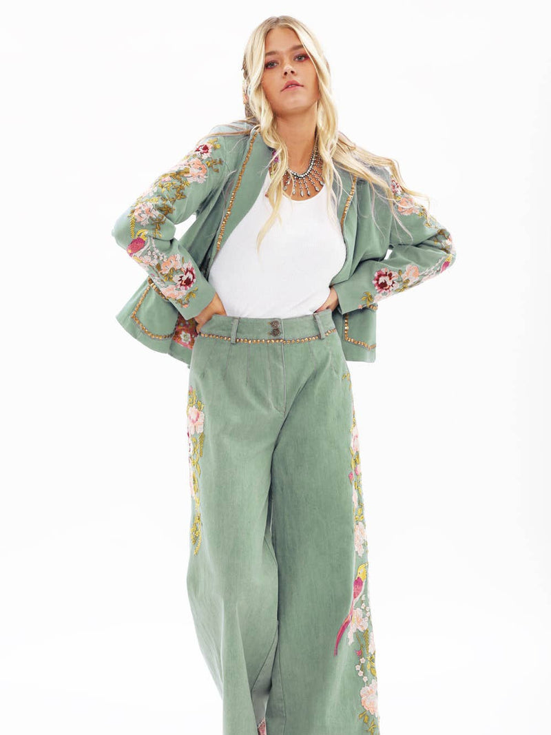 ‘Time To Shine’ Denim Blazer - Sage