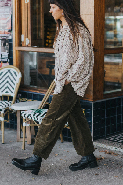 Montaigne - Carmen - Button Through Long Sleeve Top - Beige/Brown Check