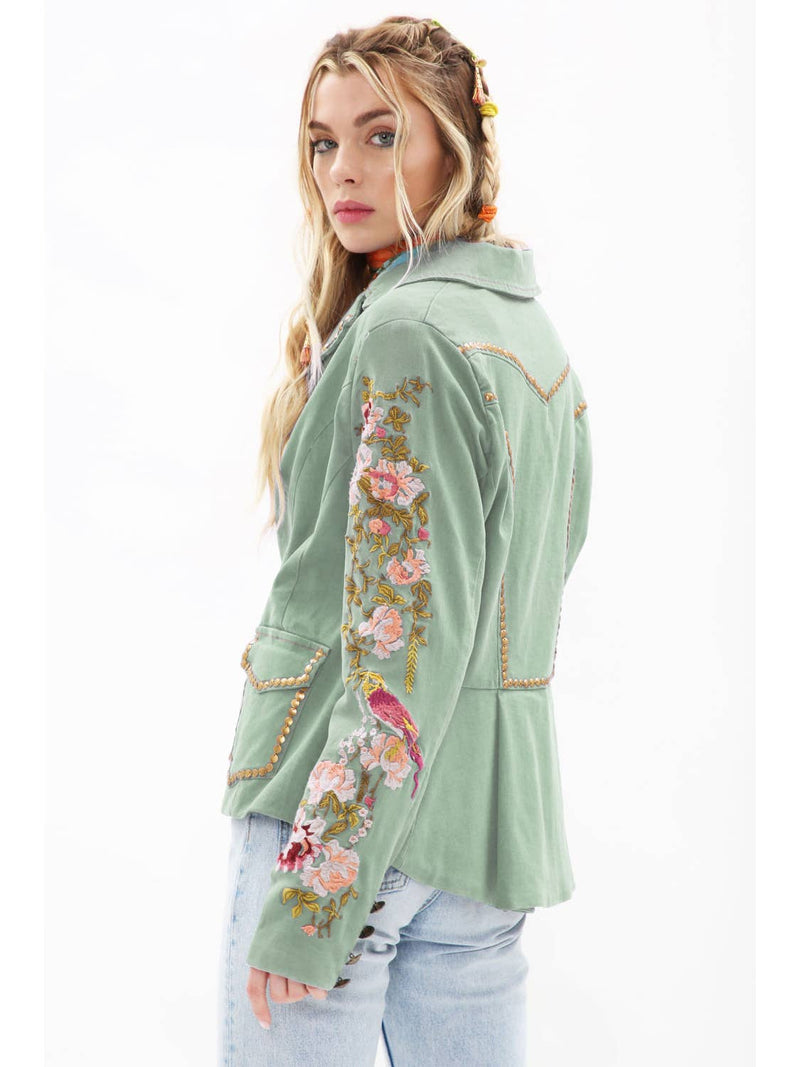 ‘Time To Shine’ Denim Blazer - Sage