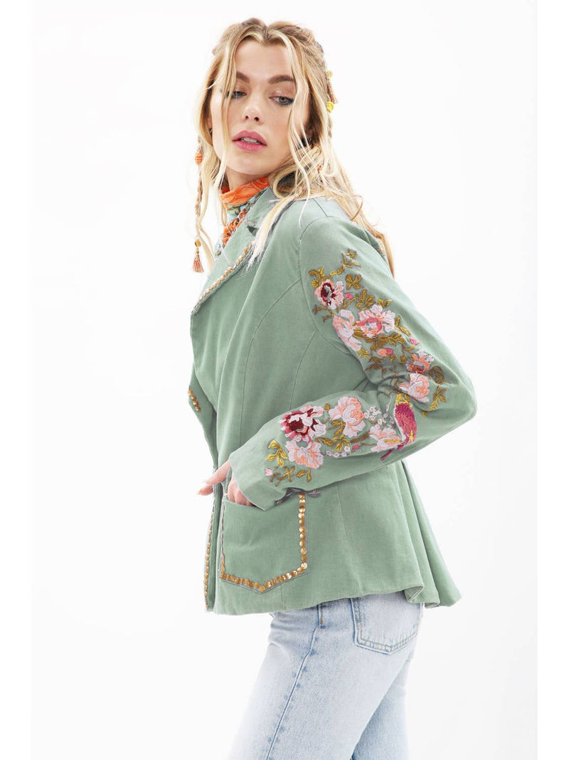 ‘Time To Shine’ Denim Blazer - Sage