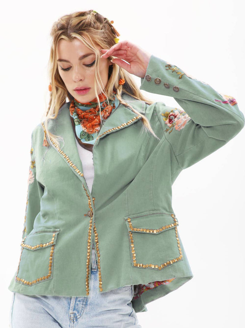 ‘Time To Shine’ Denim Blazer - Sage