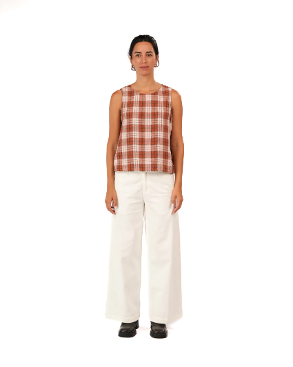 Montaigne - Ava - French Linen Cami Top - Clay Check