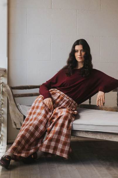Montaigne - Relaxed Fit French Linen Culottes - Clay Check