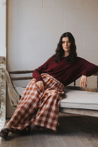 Montaigne - Relaxed Fit French Linen Culottes - Clay Check