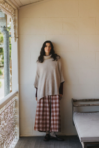 Montaigne - Relaxed Fit French Linen Culottes - Clay Check