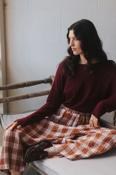 Montaigne - Relaxed Fit French Linen Culottes - Clay Check