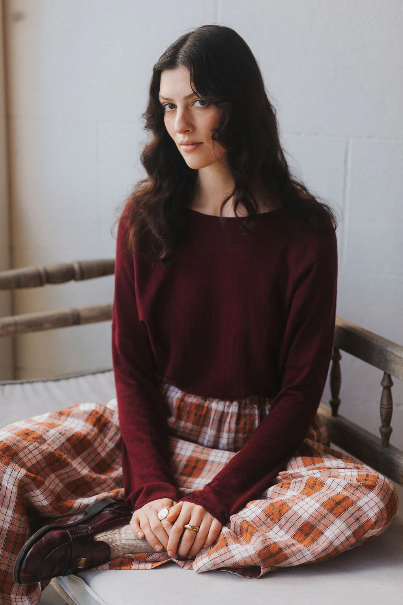 Montaigne - Relaxed Fit French Linen Culottes - Clay Check