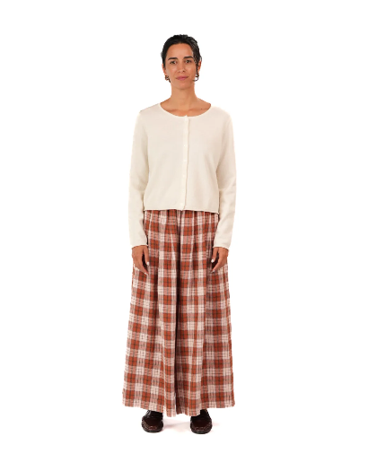 Montaigne - Relaxed Fit French Linen Culottes - Clay Check