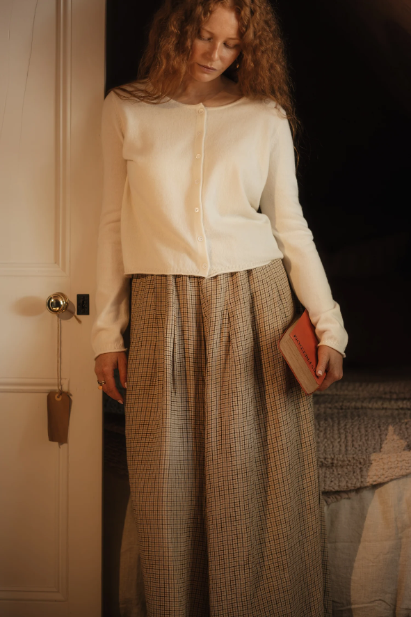 Montaigne - Relaxed Fit French Linen Culottes - Beige/Brown Check