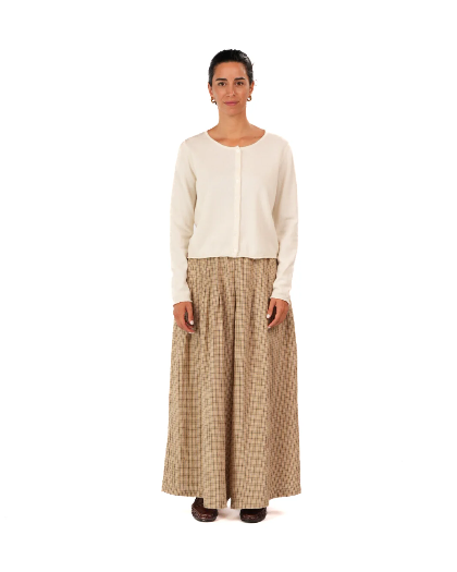 Montaigne - Relaxed Fit French Linen Culottes - Beige/Brown Check