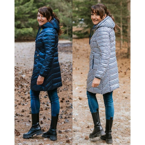 MOKE ‘Arnie’ Reversible 90/10 Down Coat - Moonlight / Navy Houndstooth