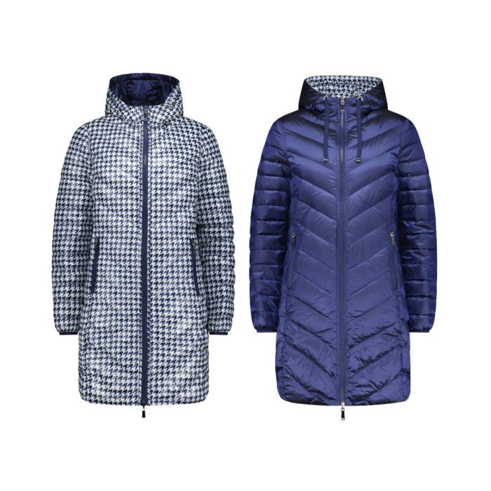 MOKE ‘Arnie’ Reversible 90/10 Down Coat - Moonlight / Navy Houndstooth - LAST - Size XXXXL