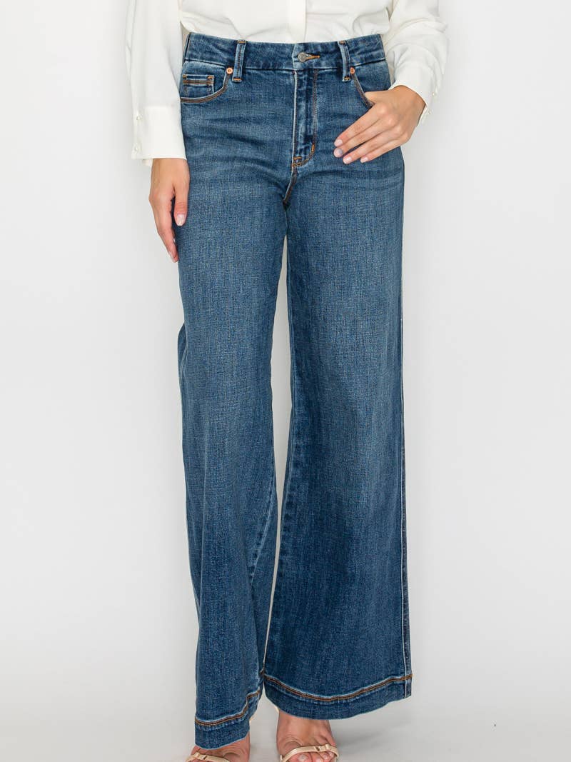 ‘Artemis Vintage’ Relaxed High Rise Palazzo Wide  Jeans - Medium Stone Wash