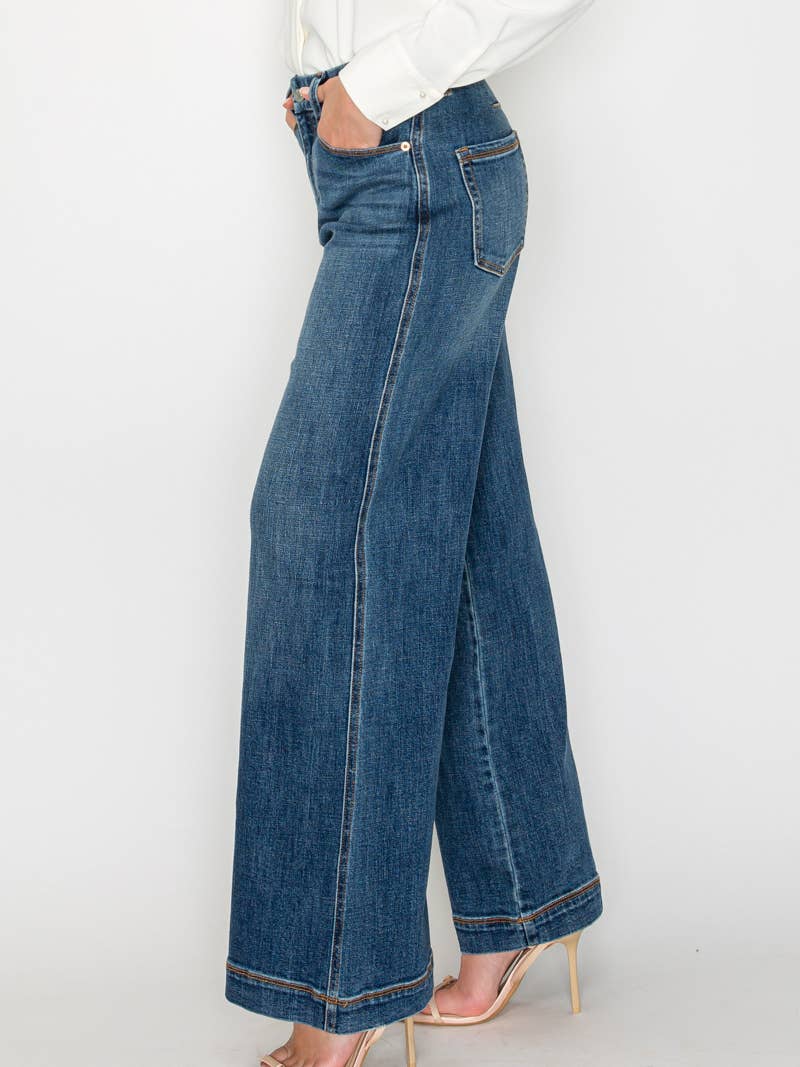 ‘Artemis Vintage’ Relaxed High Rise Palazzo Wide  Jeans - Medium Stone Wash