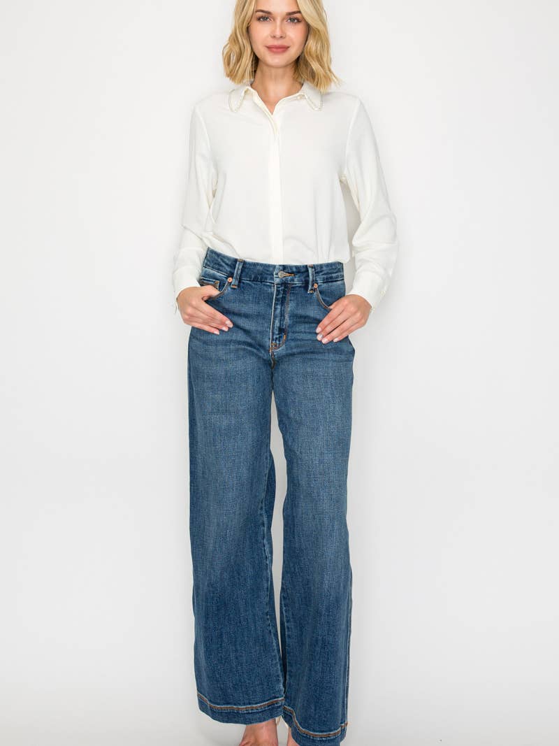 ‘Artemis Vintage’ Relaxed High Rise Palazzo Wide  Jeans - Medium Stone Wash