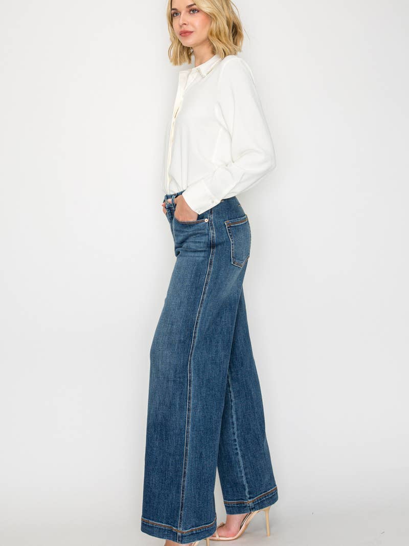 ‘Artemis Vintage’ Relaxed High Rise Palazzo Wide  Jeans - Medium Stone Wash