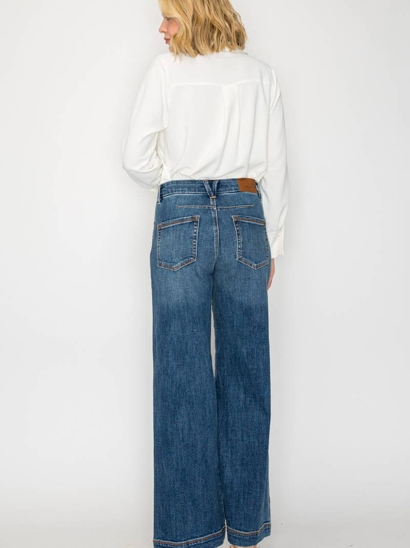 ‘Artemis Vintage’ Relaxed High Rise Palazzo Wide  Jeans - Medium Stone Wash