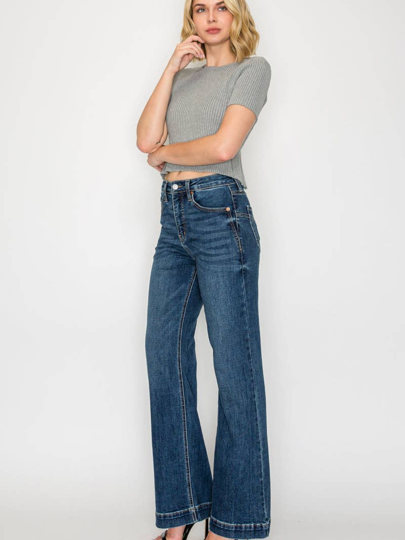 Tummy Control High Rise Relaxed Holly Flare Jeans - Medium Stone Wash