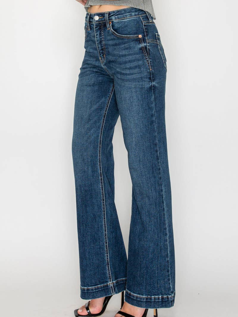 Tummy Control High Rise Relaxed Holly Flare Jeans - Medium Stone Wash