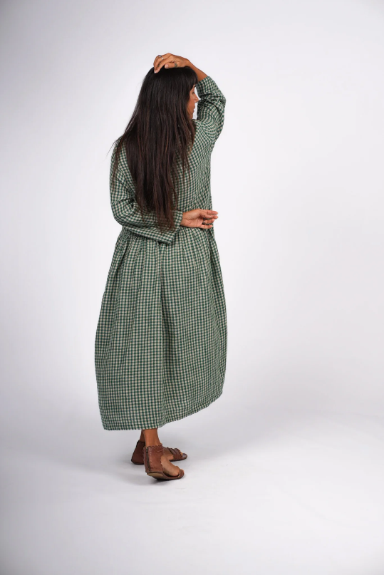 Montaigne - Gingham Linen Dress - Green