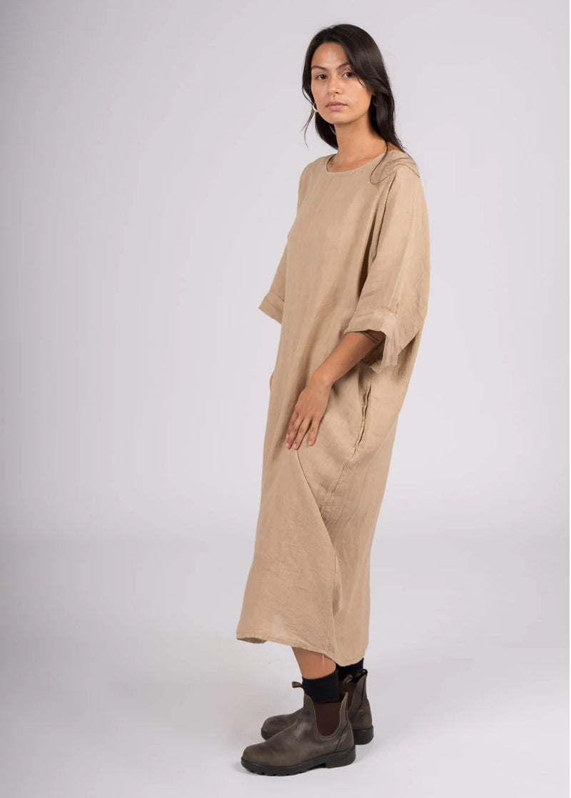 Montaigne ‘Gaella’ Italian Linen Shift Dress With Turned Sleeves And Side Pockets - Various Colours