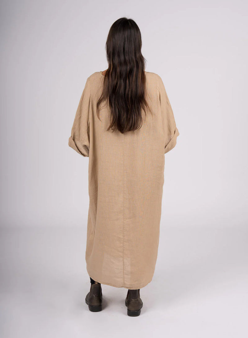 Montaigne ‘Gaella’ Italian Linen Shift Dress With Turned Sleeves And Side Pockets - Various Colours