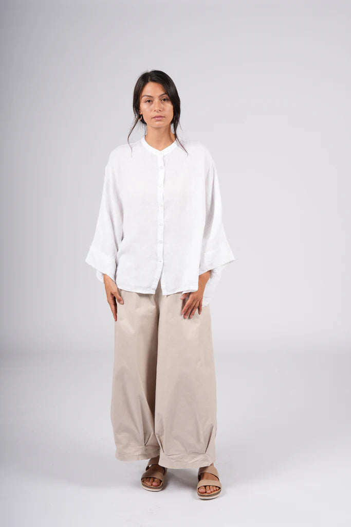 Montaigne Italian Linen Button Up Top With Pleat Detailing On The Back - Various Colours