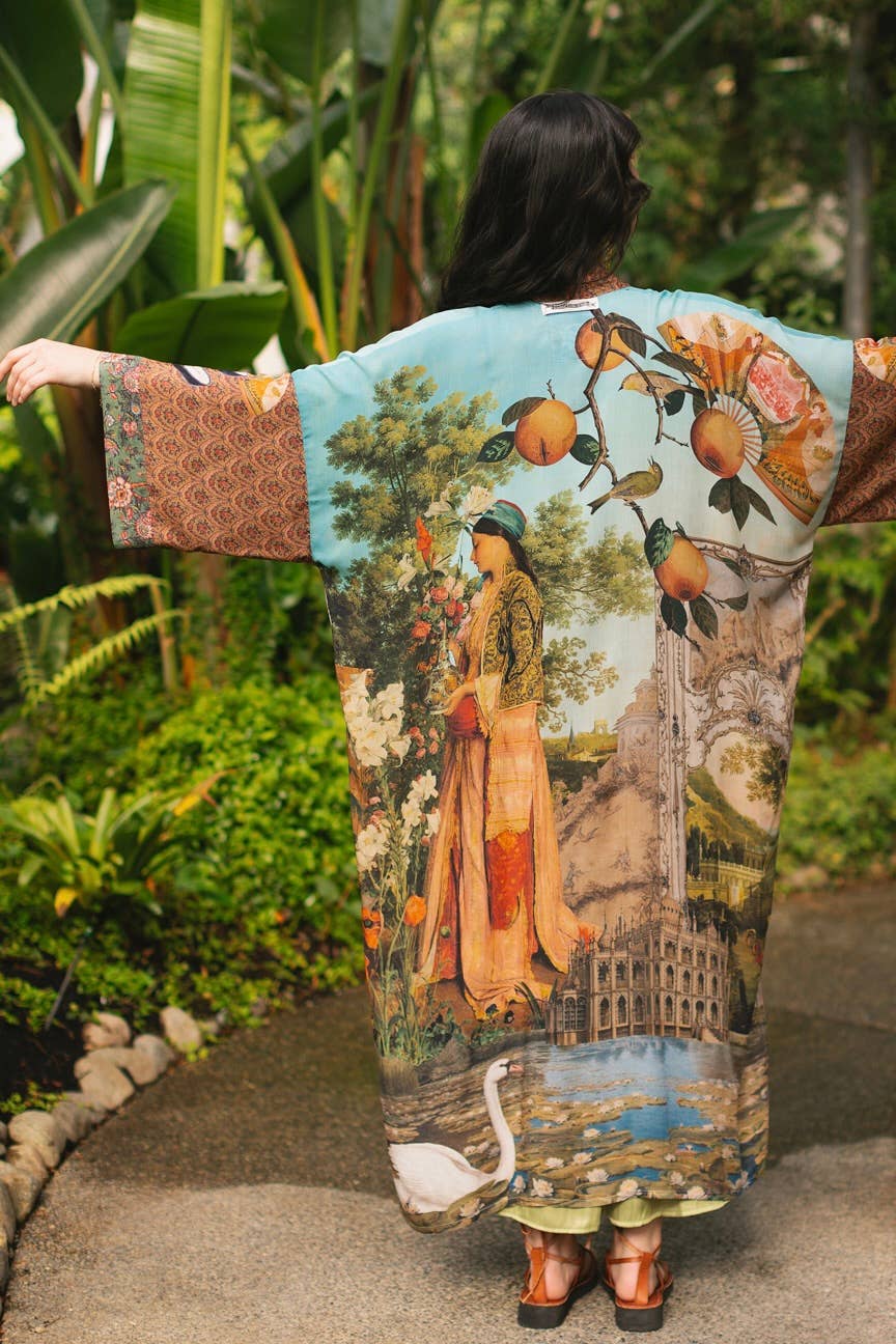 Market Of Stars - ‘Secret Garden’ Opera Duster Bamboo Kimono Duster Robe With Swan