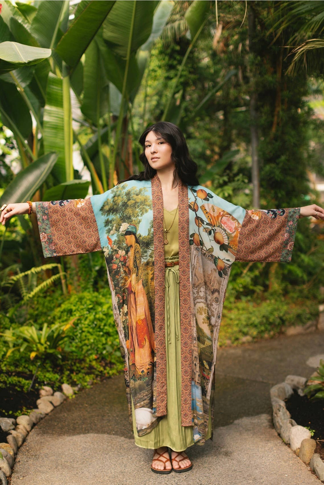 Market Of Stars - ‘Secret Garden’ Opera Duster Bamboo Kimono Duster Robe With Swan