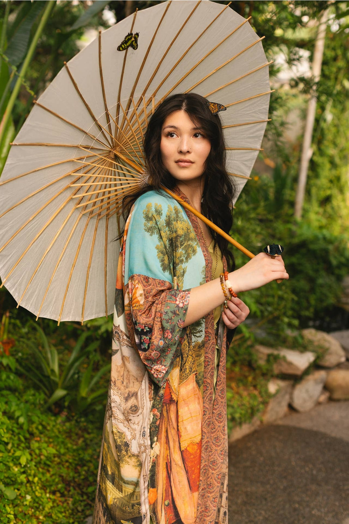 Market Of Stars - ‘Secret Garden’ Opera Duster Bamboo Kimono Duster Robe With Swan