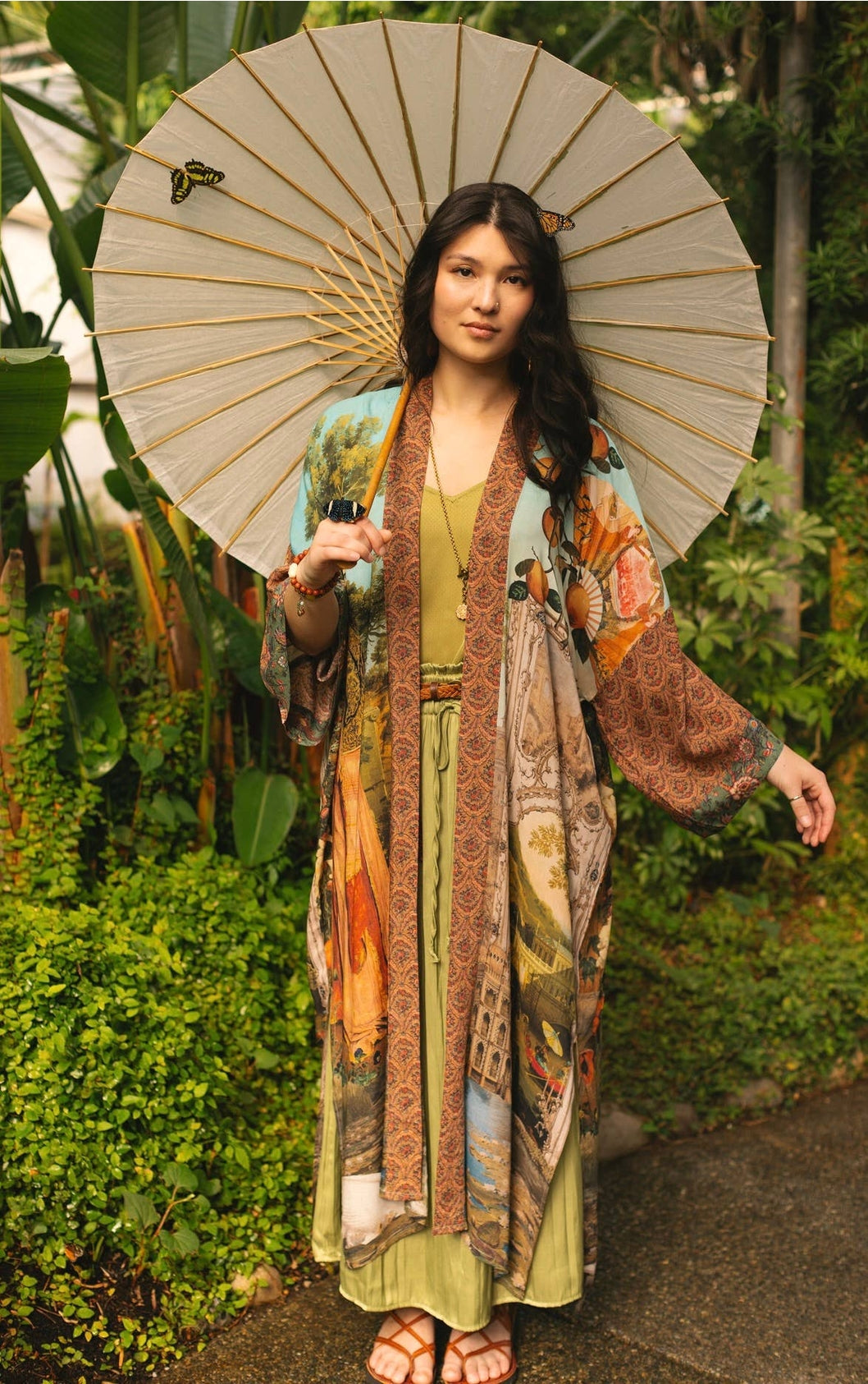 Market Of Stars - ‘Secret Garden’ Opera Duster Bamboo Kimono Duster Robe With Swan