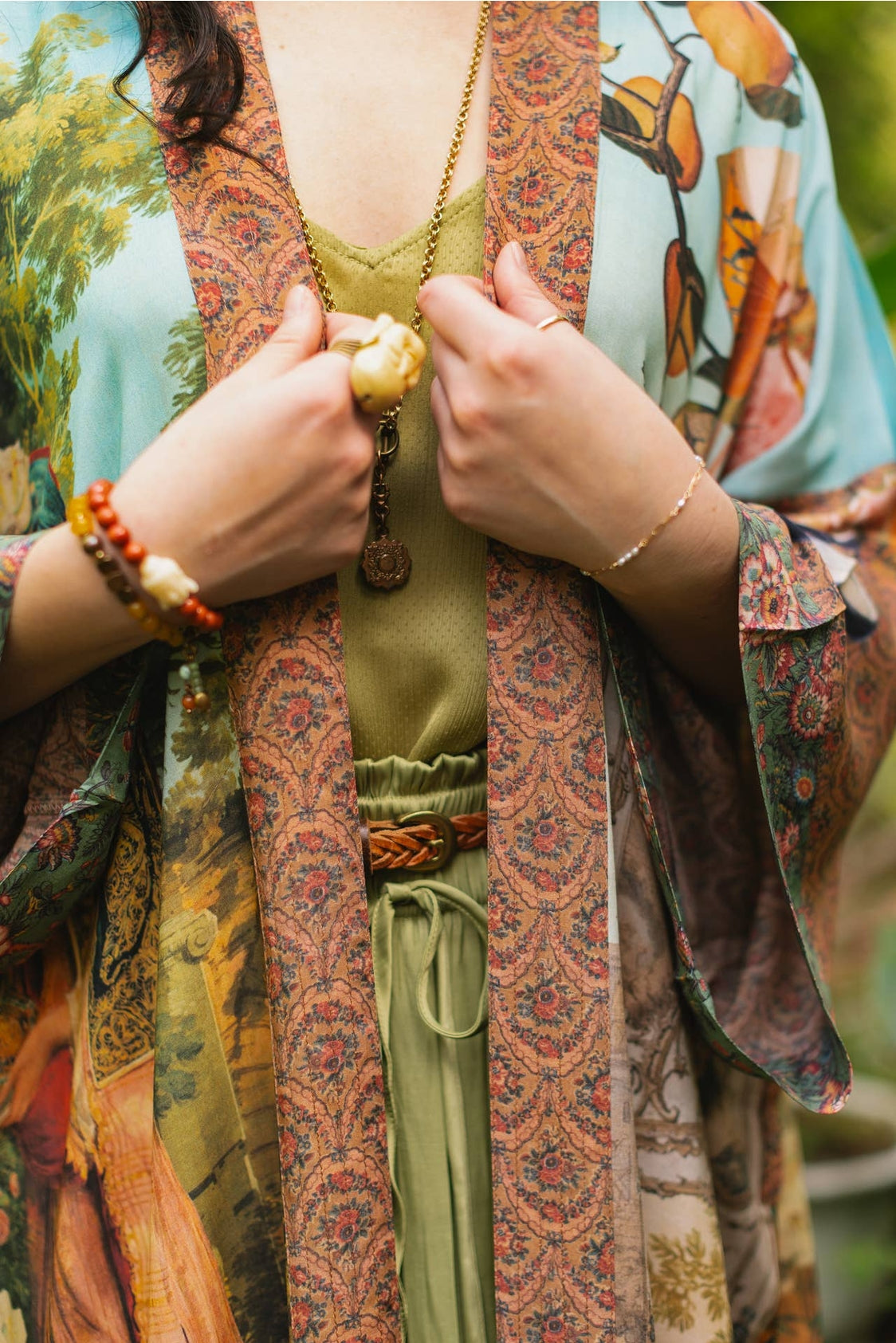 Market Of Stars - ‘Secret Garden’ Opera Duster Bamboo Kimono Duster Robe With Swan