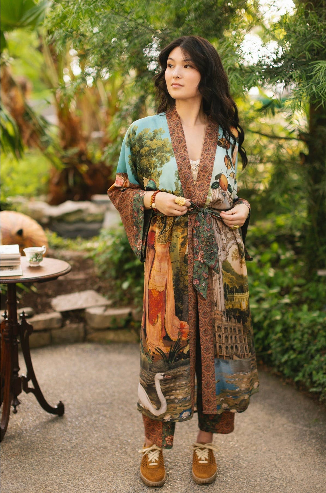 Market Of Stars - ‘Secret Garden’ Opera Duster Bamboo Kimono Duster Robe With Swan