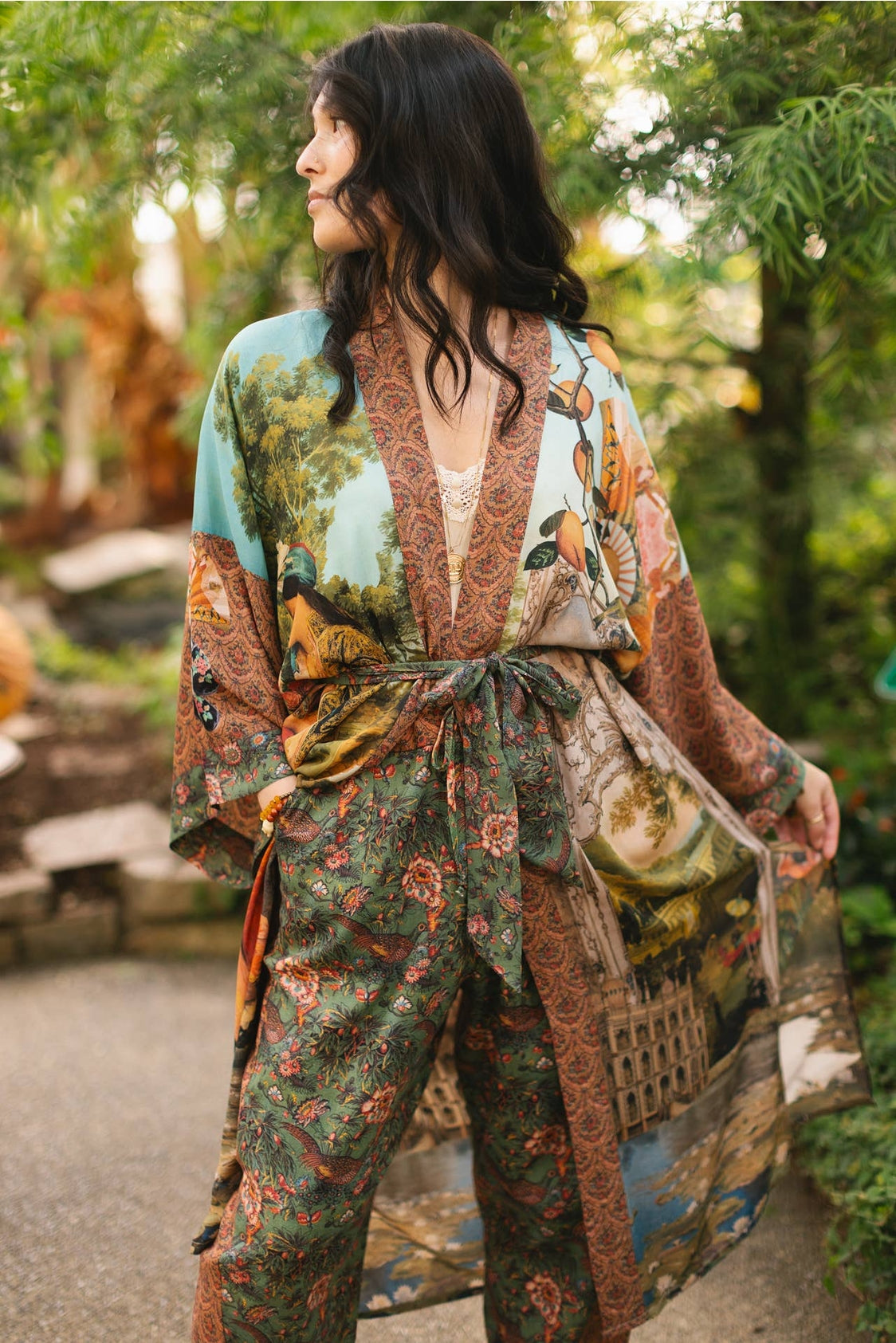 Market Of Stars - ‘Secret Garden’ Opera Duster Bamboo Kimono Duster Robe With Swan