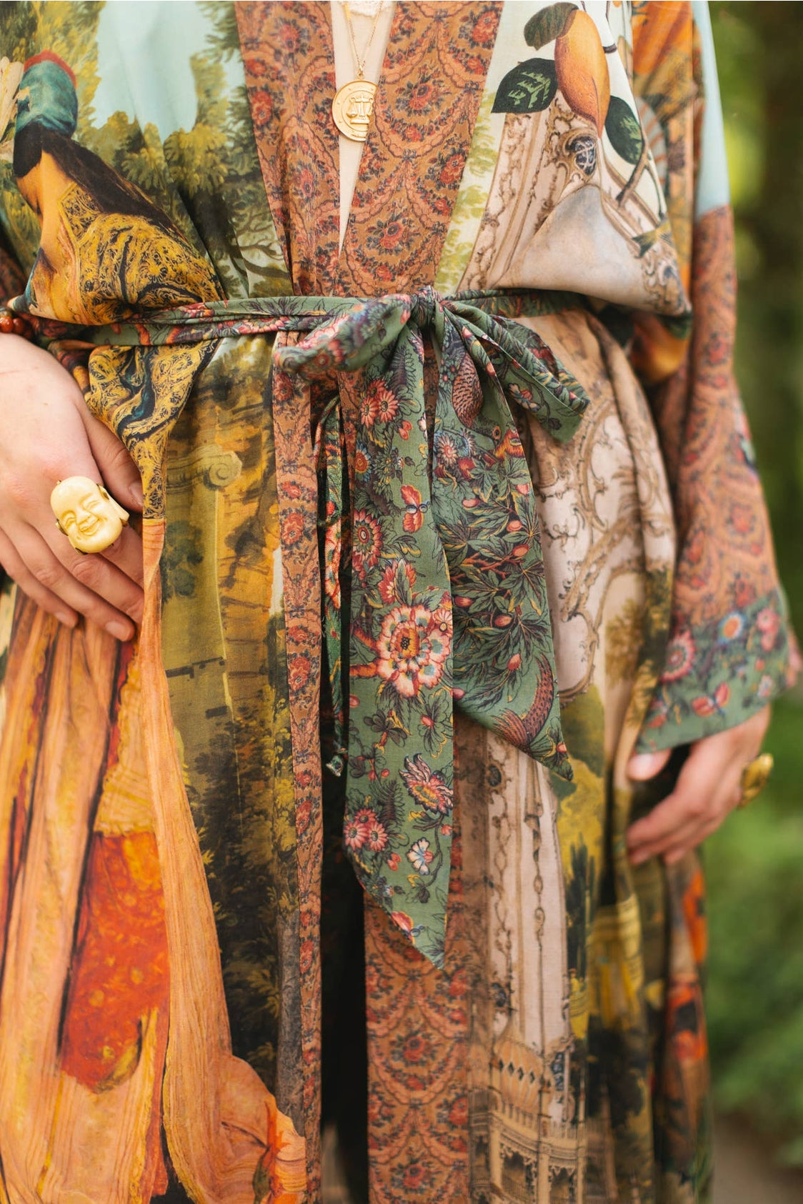Market Of Stars - ‘Secret Garden’ Opera Duster Bamboo Kimono Duster Robe With Swan